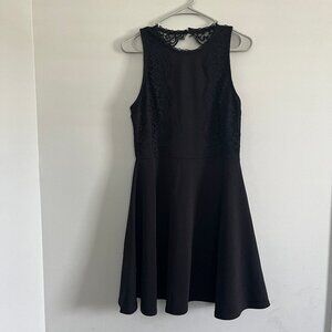 Miami Womens Size L Black Lace Accent Fit Flare Mini Dress Zipper Open Back